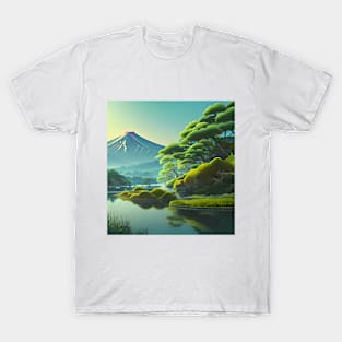 japanese landscape with mountain and lake T-Shirt